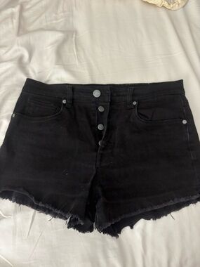 Blank NYC Black High-Rise Frayed Hem Jean Shorts